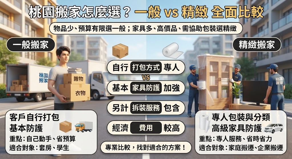桃園搬家怎麼選?一般搬家、精緻搬家差異與適合對象完整比較